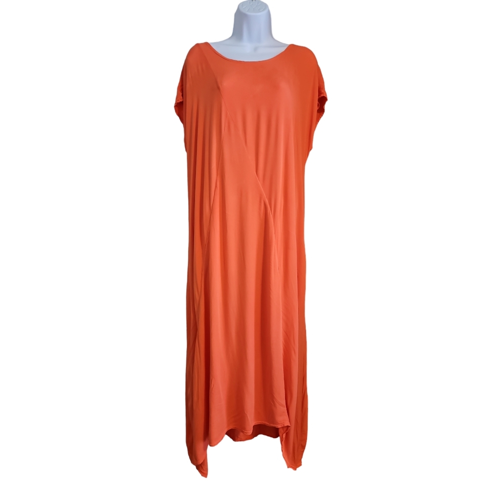 Cynthia Ashby Dress Womens S Orange Pink Asymmetrical Hem Lagenlook Cotton Boho